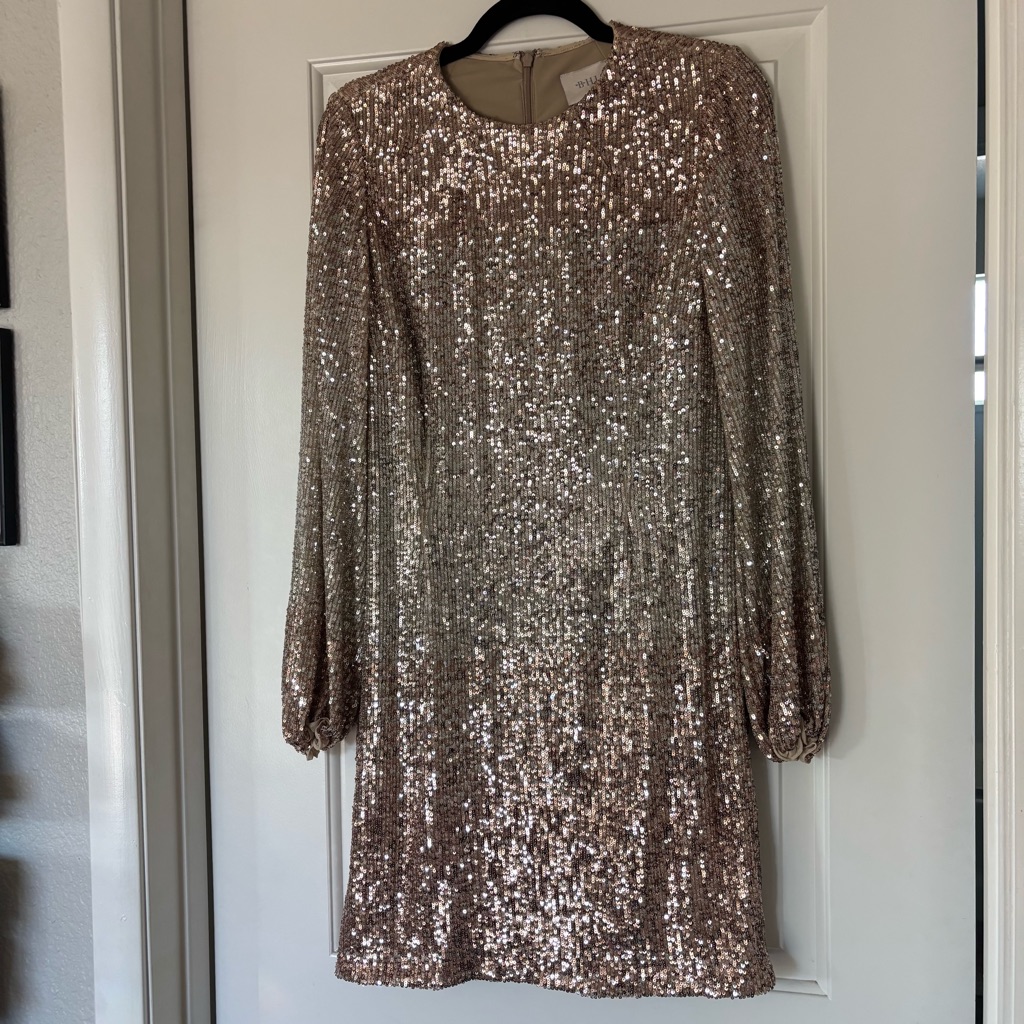 Nwt Bhldn Anthropologie Carys Mini Sequin Long Sleeve Bridal Dress Size 8